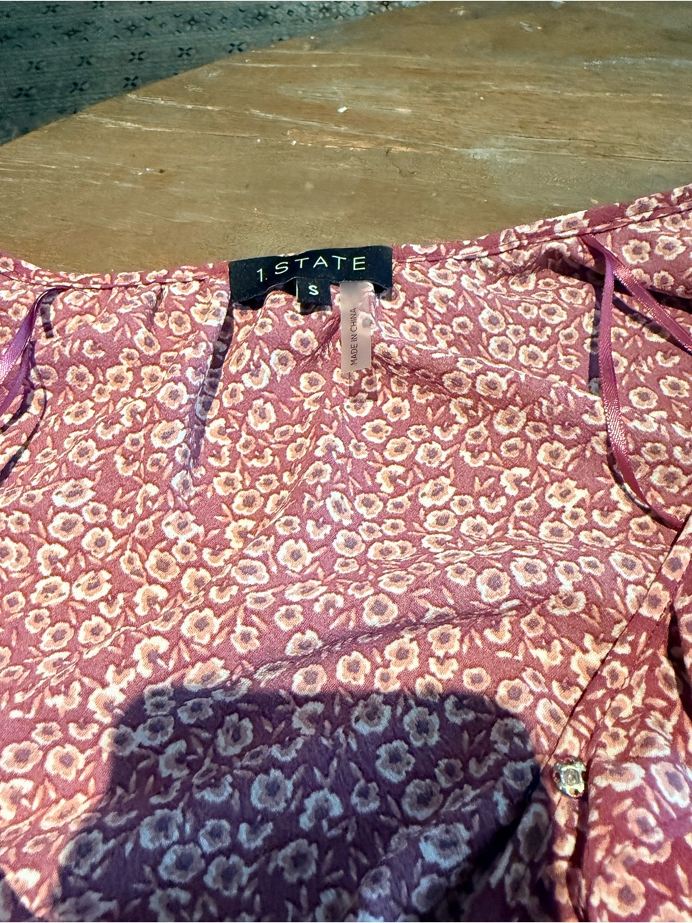 1.STATE Rose-Pink Floral wrap top